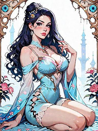 Dark Fantasy Woman in Elegant Satin Outfit