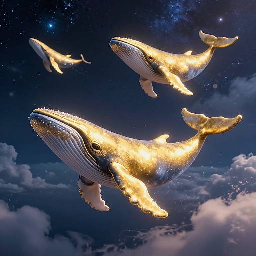 Celestial Golden Whales in Stardust