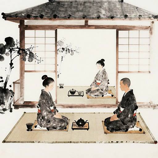 Minimalist Sumi-e Tea Ceremony Interiors