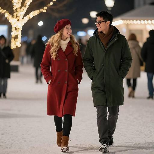 Winter Night Stroll Under Christmas Lights