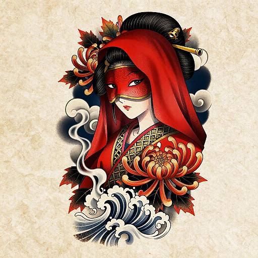 Baroque Neo-Traditional Geisha Tattoo