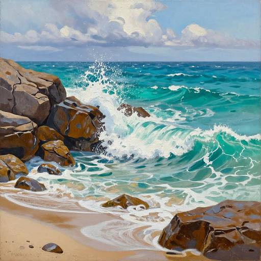 Vibrant Turquoise Waves on Rocky Shore