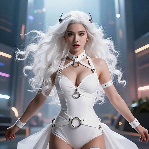 Confident Supermistress in Futuristic Cityscape