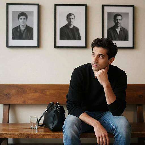 Contemplative Man on Wooden Bench