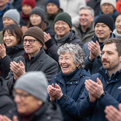 Diverse Crowded Outdoor Gathering Clapping