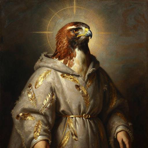 Saintly Red-Tailed Hawk in Rembrandt Style