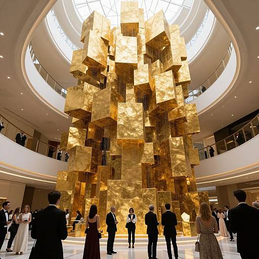 Surreal Golden Tower in Luminous Atrium