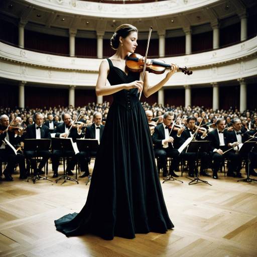 Elegant Violinist Performing in Grand Concert Hall