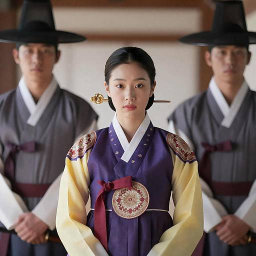 Traditional Korean Scene with Elegant Attire