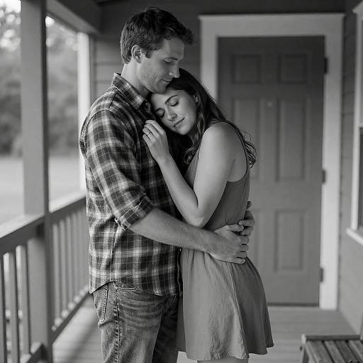 Black-and-White Couple on Wooden Porch