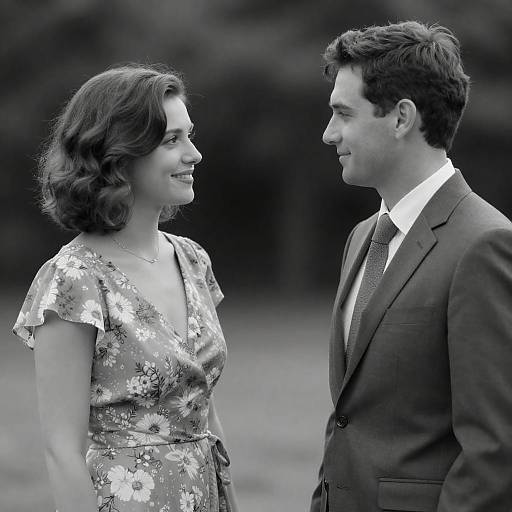 Black and White Portrait of Couple Facing Each Other