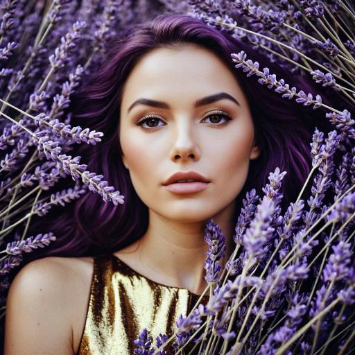 Woman with Lavender Hair Surrounded by Lavender Flowers