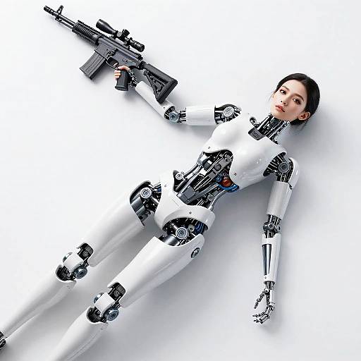 Porcelain Cyborg Woman Lying From Above