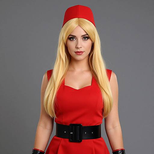 Blonde Woman in Red Costume