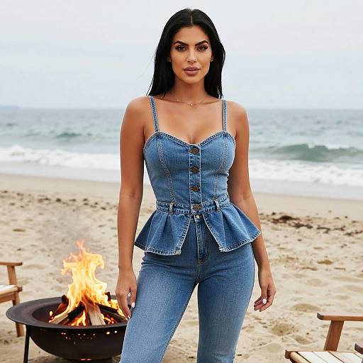 Stylish Woman at Beach Fire Pit