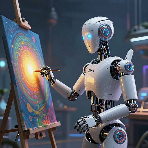 AI Robot Creating Surreal Digital Art