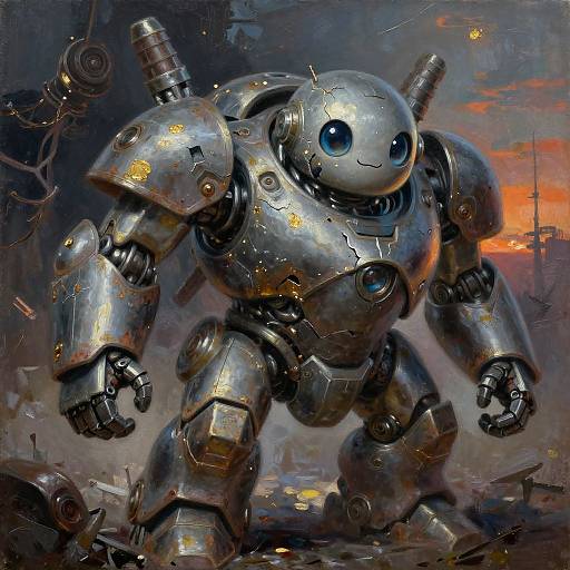 Adorable Rusty Robot Oil Painting