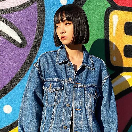 Sleek Bob in Colorful Street Mural