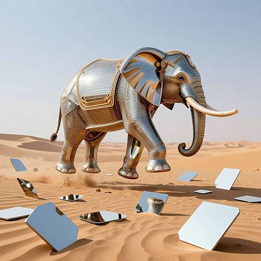 Clockwork Elephant Over Mirror Desert