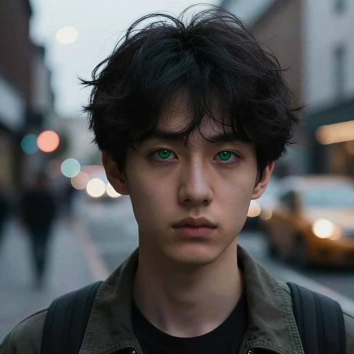 Pensive Young Man with Green Eyes