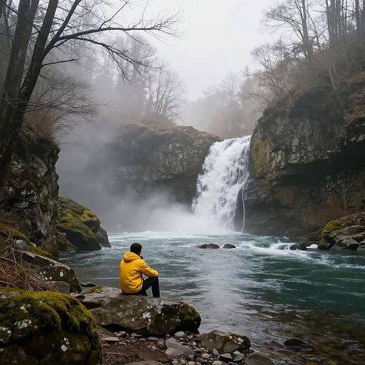 Misty River Serenity with Solitary Figure