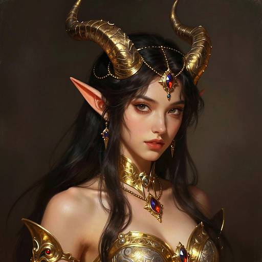 Horned Elven Queen in Golden Armor