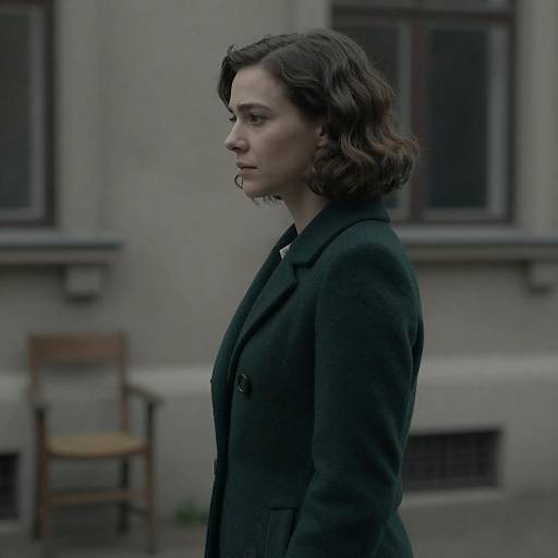 Serious Woman in Dark Green Coat