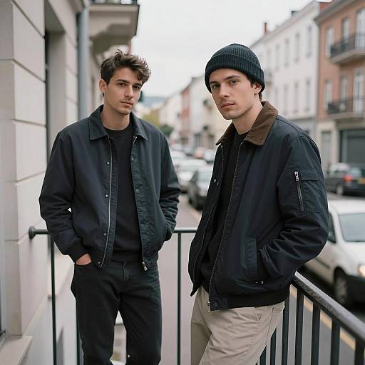 Urban Balcony Scene with Two Men