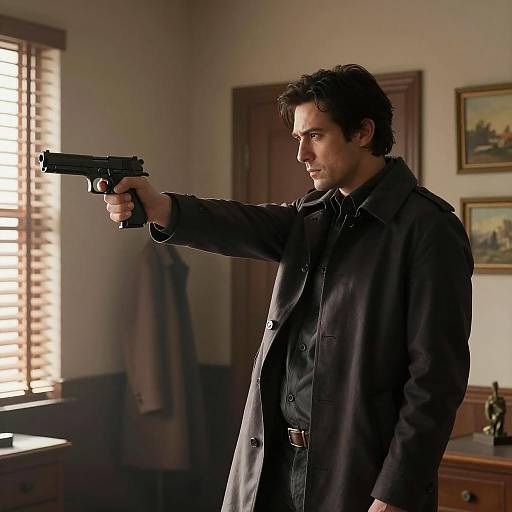 Mysterious Man in Dimly Lit Room