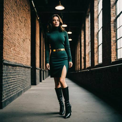 Woman in Forest Green Outfit in Industrial Loft