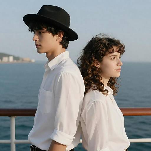 Young Couple Back-to-Back on Ship Deck