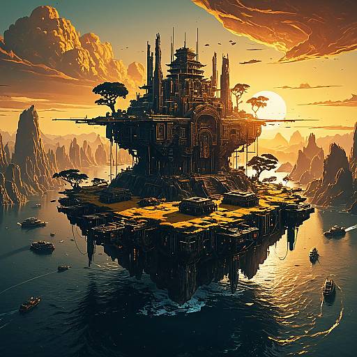 Ancient Floating Island at Sunset