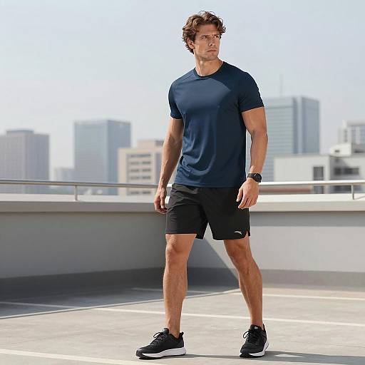 Confident Athlete on City Rooftop