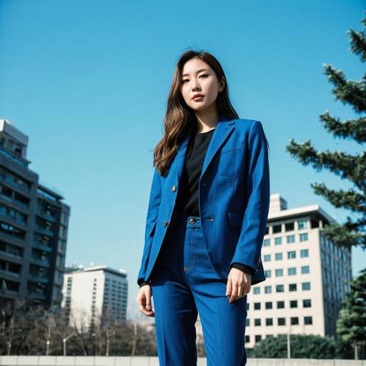 Urban Fashion: Blue Trouser Suit Outdoor Scene