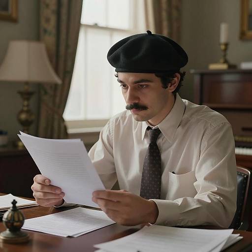 Focused Man at Desk with Document