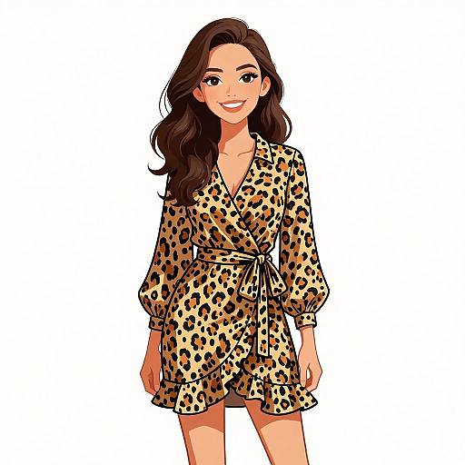 Smiling Woman in Leopard Print Dress