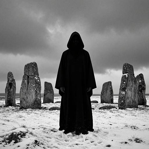 Robed Figure Among Neolithic Stones