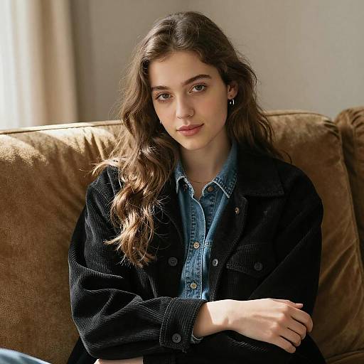 Young Woman Sitting on Couch