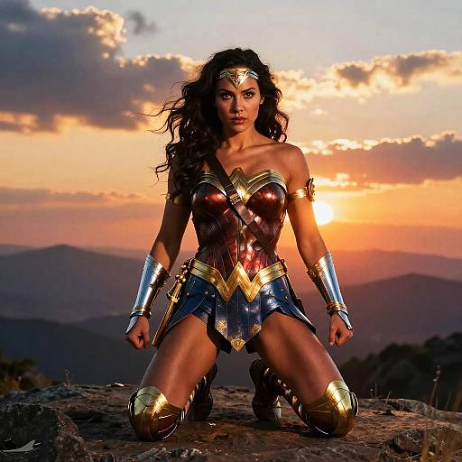 Wonder Woman Heroic Pose at Sunset
