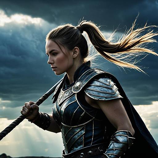 Female Warrior in Armor with Spear