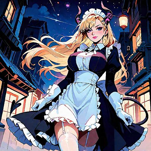 Demon Maid Under Starry Night Sky