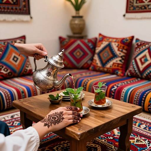 Moroccan Mint Tea Ceremony Scene