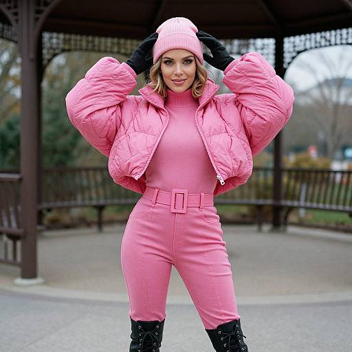 Chic Streetwear Woman in Vibrant Pink