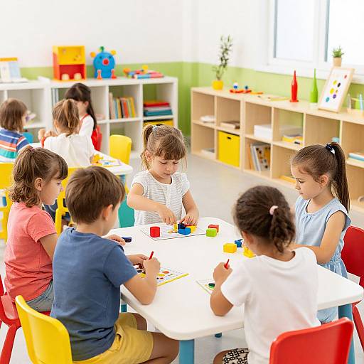 Children Playing in Colorful Classroom