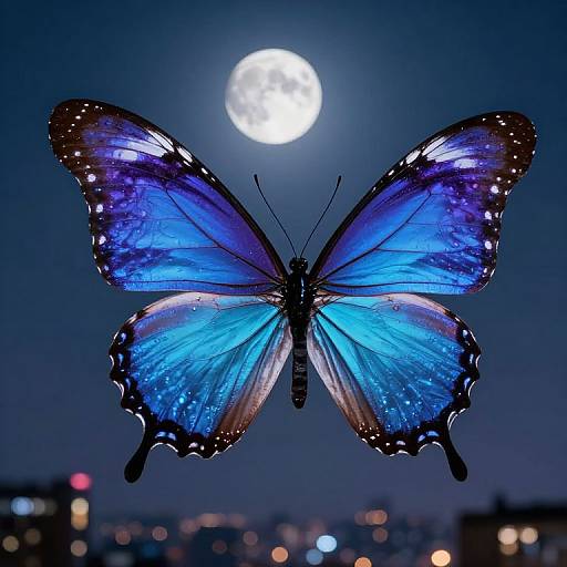 Colossal Butterfly Between Moonlight and City