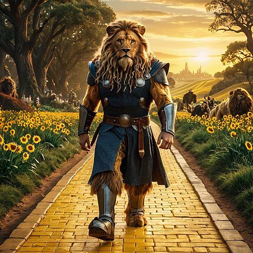 Thor as Cowardly Lion on Yellow Brick Road