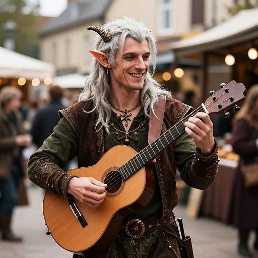 Elegant Tiefling Bard in Market
