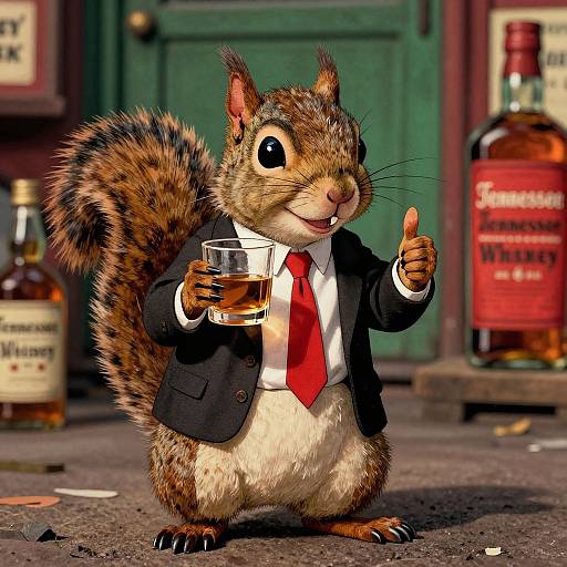 Drunk Squirrel Portrait with Whisky