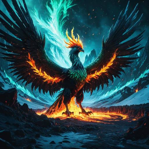 Colossal Phoenix in Frozen Volcanic Tundra