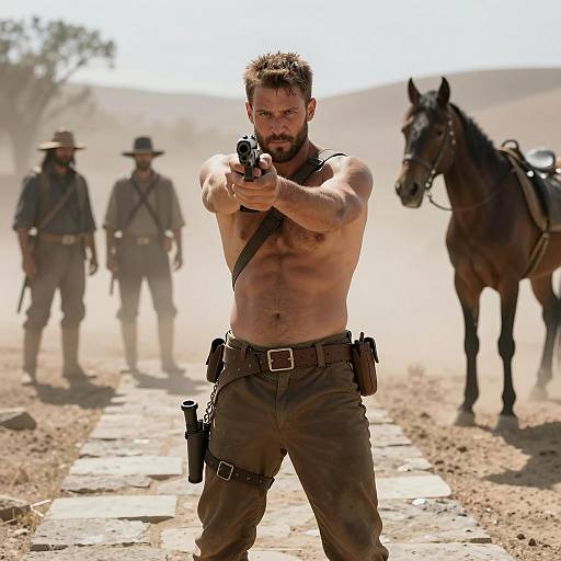 Intense Man in Dusty Landscape